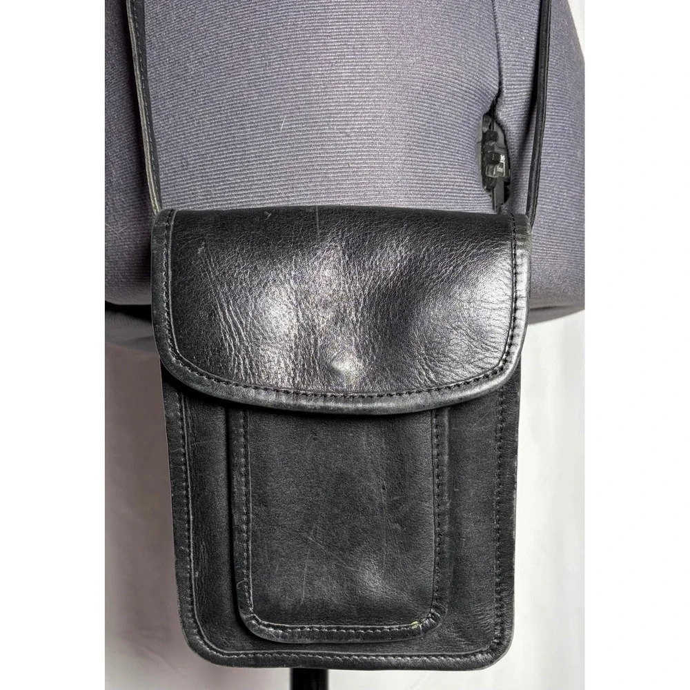 Vintage Y2K Barganza Black Leather Mini Crossbody Bag Map Lining‎ India Boho